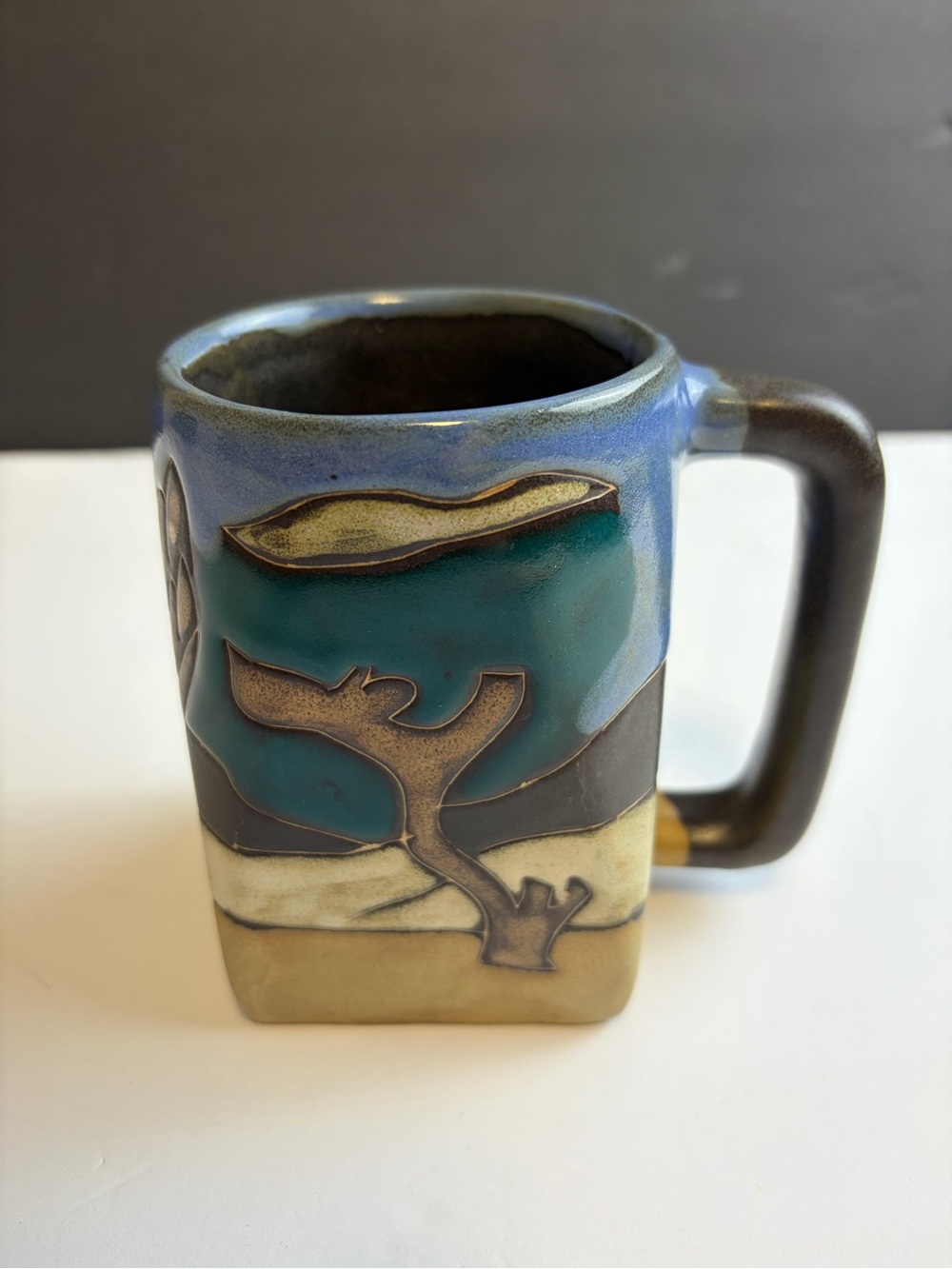 Handcrafted Mexican Blue & Teal Ceramic Tree Art Mug